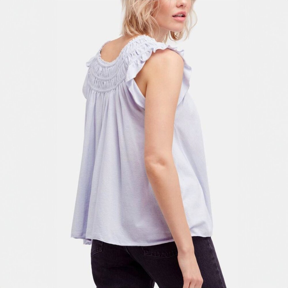 Free People We The Free Coconut Ruffled Top in Cloud - sz Medium - Picture 2 of 8